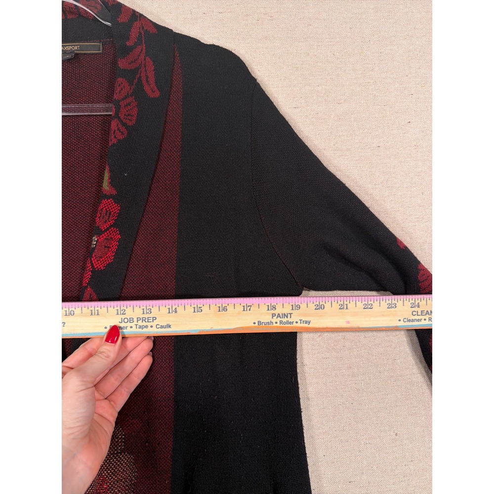 Maxsport Womens Black Red Floral Embroidered Longline Cardigan Duster Sweater M - Picture 4 of 6